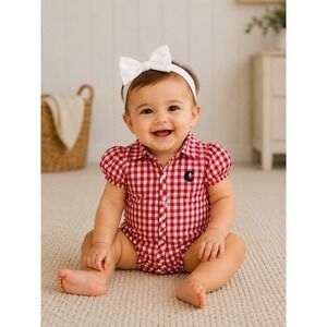Carhartt Red & White Picnic Pattern Romper (9M)